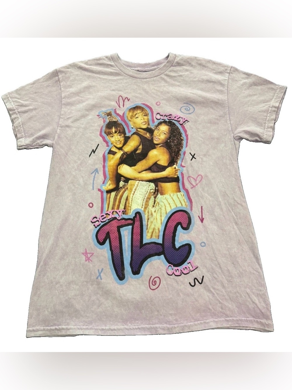 TLC Vintage Graphic Tee in Light Lavender with Multicolor Print